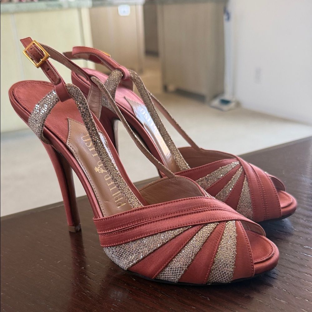 Satin salmon champagne glitter vintage retro Strappy Heels 37